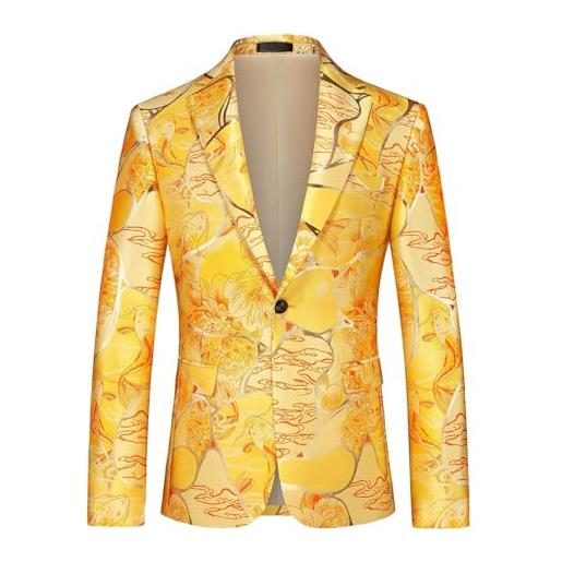 COOFANDY Giacca da Smoking da Uomo Giacca Moderna Giacca da Abito Elegante di Lusso Giacca Festiva con Motivo Floreale Paisley per Cena Festa di Nozze Grigio S