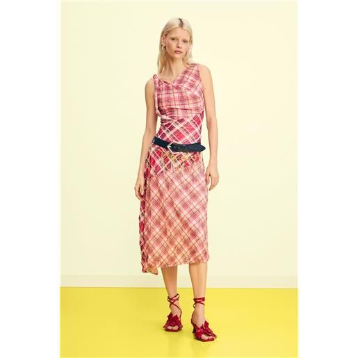 Desigual, vestito a quadri con spalline, donna, poliestere, rosso, l