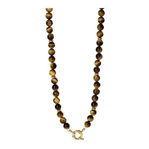 Collana Donna LILIE&WHITE Con Ciondolo Moneta Solare E Occhio Di Tigre - Placcata Oro