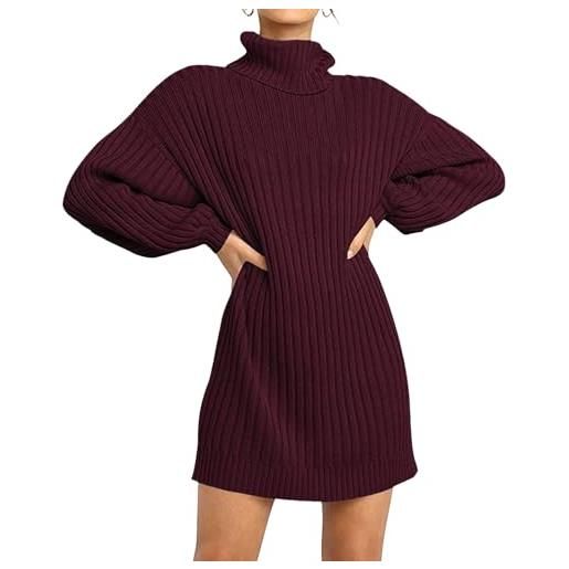 Generic abito a collo alto, abito lungo oversize con collo alto, tunica in maglia taglie forti