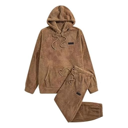 Mymyguoe Tuta da uomo, morbida, divertente, lunga, in pile, con orsacchiotto, per l'inverno, caldo, in peluche, Blu marino, XXXL