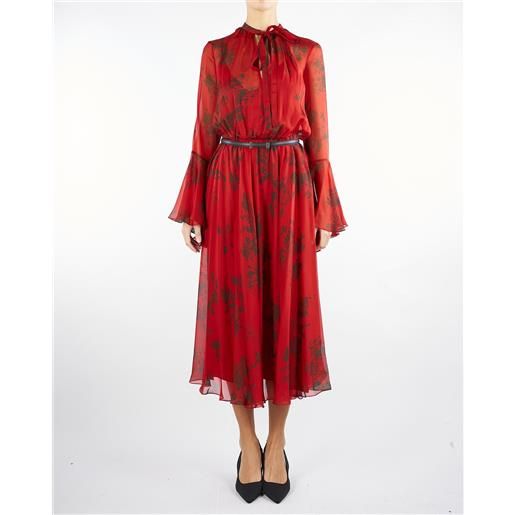 MAX MARA STUDIO abito rosso a fantasia floreale in chiffon di pura seta