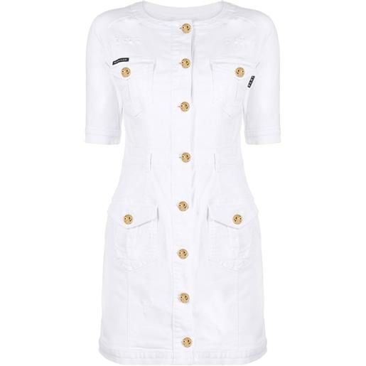 Philipp Plein abito denim con bottoni goffrati - bianco