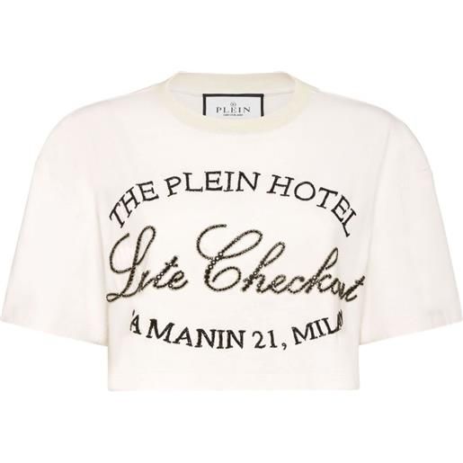 Philipp Plein top a maniche corte con cristalli - bianco