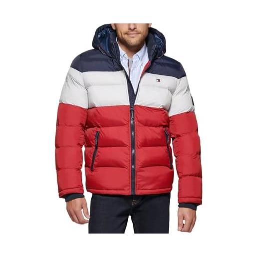 Tommy Hilfiger - piumino sintetico da uomo con cappuccio, (taglie standard e big & tall), rosso scuro, small