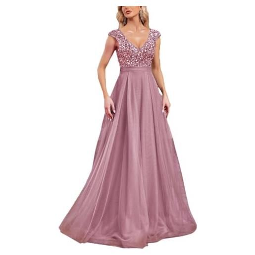 Wjnvfioo abito da sera formale in chiffon con scollo a v di lusso per le donne elegante abito da ballo con paillettes senza maniche abito da cocktail prom, pnnrk, l