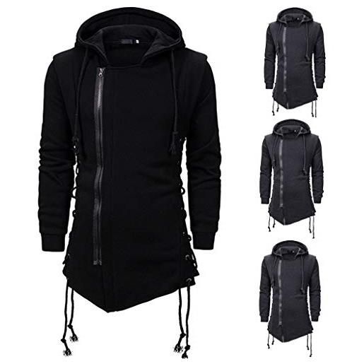Felpa Uomo Con Cappuccio E Cerniera - Leggera, Slim Fit, Giacca Sportiva Invernale, Nero