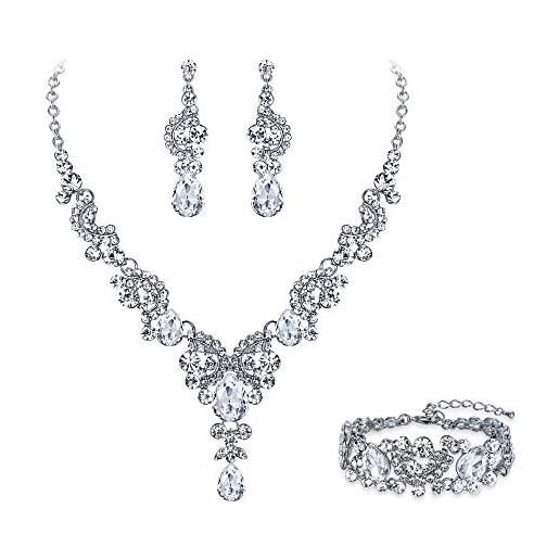 Set di Gioielli con Collana e Orecchini Pendenti in Zirconi