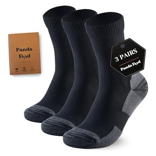 PANDA FOOD calzini da passeggio in bambù di alta qualità, anti-vesciche, caldi e traspiranti, per lavoro o escursionismo, unisex, confezione da 3, carbone, 7-12