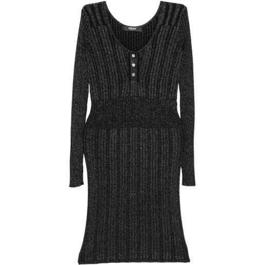 Versace abito midi a coste in misto lurex - nero