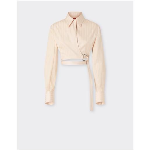 Camicia Donna Maniche Lunghe Scollo Quadrato In Costa Color Block - Prettywear