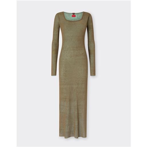 Ferrari abito lungo in lino, cashmere e seta - female abiti khaki green
