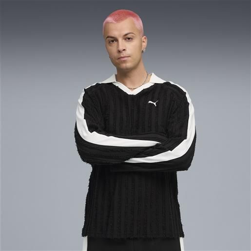 PUMA polo a maniche lunghe t7 dal taglio morbido da uomo, abbigliamento, nero, s