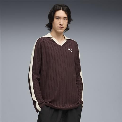 PUMA polo a maniche lunghe t7 dal taglio morbido da uomo, abbigliamento, marrone, s