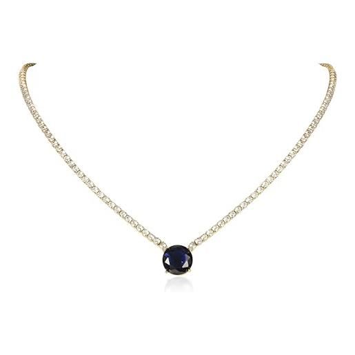 Collana Girocollo Milor In Argento 925 Con Ciondolo A Pietra Blu - Regalo Made In Italy