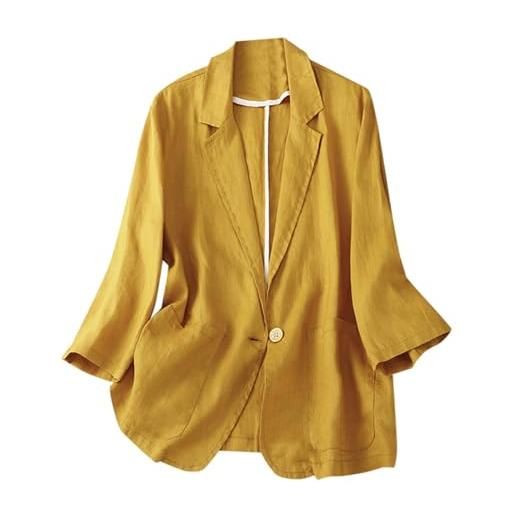 Generic blazer da donna artistico retrò in cotone e lino casual a tre quarti giacca corta tinta unita piccolo vestito top lunghezza intera lavoro lavoro business giacche adatte ufficio, bianco, m