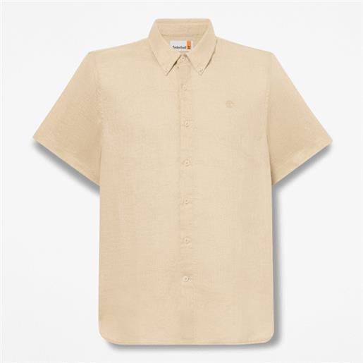 Timberland - camicia a maniche corte in lino mill brook da uomo in beige, uomo, beige, taglia: 3xl