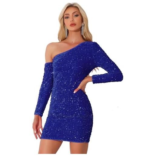 Allegra K abito con paillettes da donna in velluto monospalla abito da cocktail da festa blu reale s