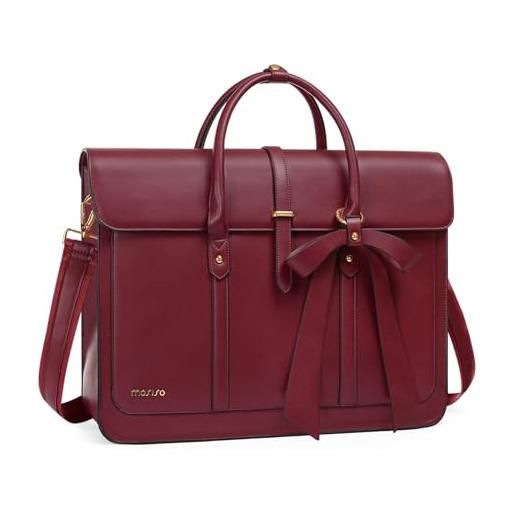 MOSISO borsa porta pc donna, 17 pollici laptop in pelle pu borsa a tracolla convertibile, 17,3 pollici borse messenger casual lavoro viaggio computer custodia con nodo a fiocco, vino rosso