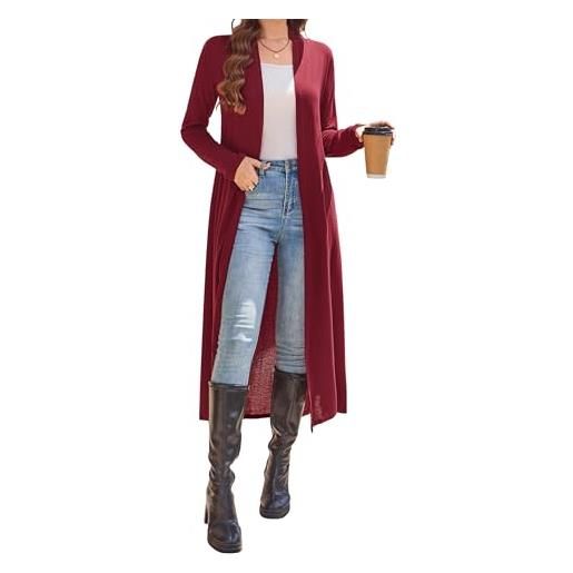 Newchoice cardigan lungo da donna con tasche in maglia aperto davanti al pavimento cardigan maglioni leggeri a maniche lunghe spolverini, vino rosso, xxx-large