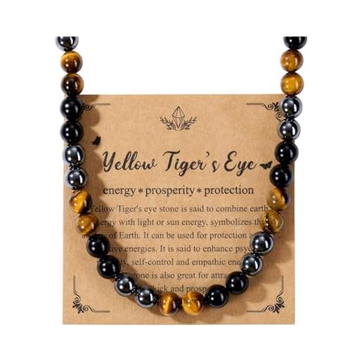 Collana Con Perle Di Occhio Di Tigre Philip Jones – Regolabile 43+5 Cm, Chiusura A Moschettone, In Sacchetto Regalo