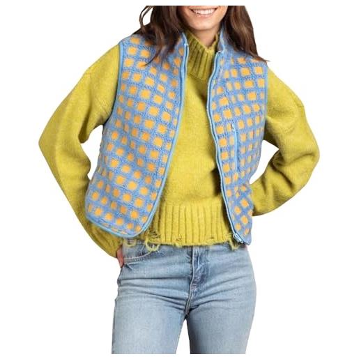 WWricotta gilet in pile polare a quadri, cardigan senza maniche con collo alto e cerniera, top invernale rosso, completo caldo82