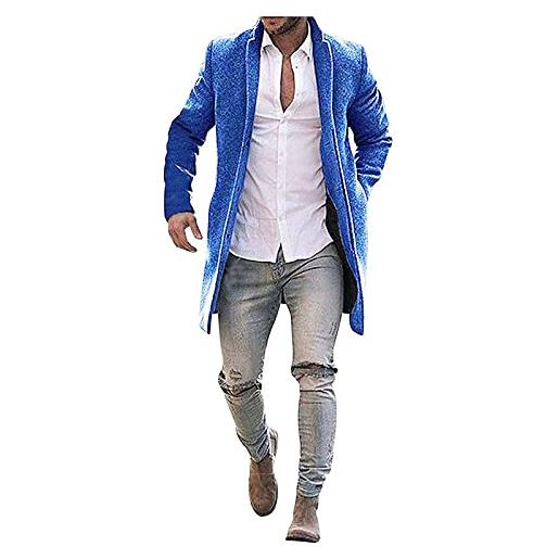 SAUTRV trench da uomo slim fit, cappotto invernale lungo monopetto casual invernale caldo da lavoro slim fit soprabito invernale caldo giacca lunga da lavoro slim fit slim fit risvolto windebreaker, blu, m