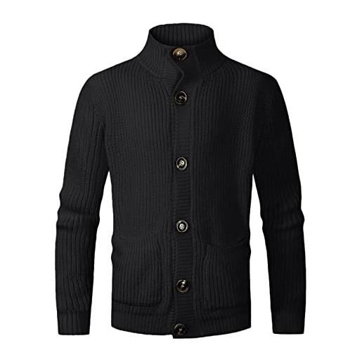 MaNMaNing cardigan uomo autunno inverno maglia lana lungo collo alto tasche laterali elegante casual morbido caldo avvolgente tessuto pesante invernale termico stile europeo moderno
