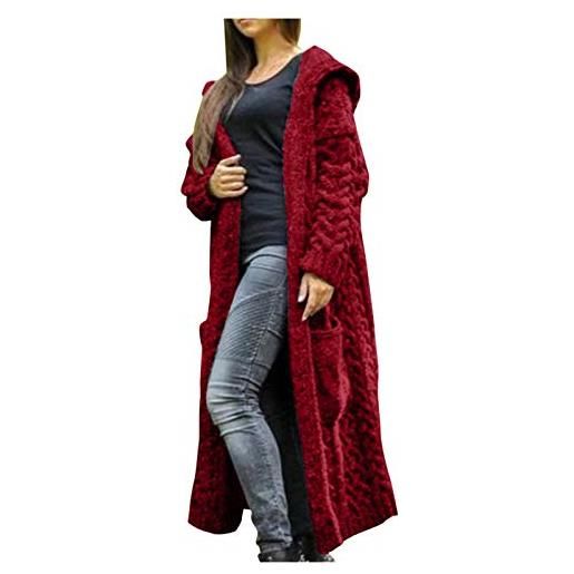 Generico cardigan lungo donna autunnale invernale cardigan lavorato a maglia elegante con bottoni taglie forti giacca in maglia manica lunga caldo maglione aperta davanti con cappuccio casual sciolto giacca
