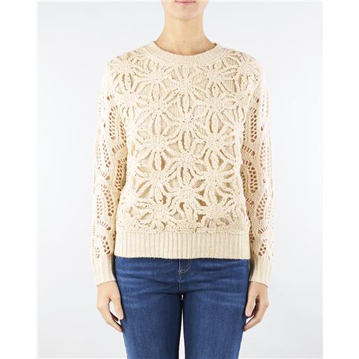 NO SECRETS maglia cammello con ricamo crochet