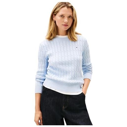 Tommy Hilfiger donna pullover cable in cotone, blu (dark night navy), xs