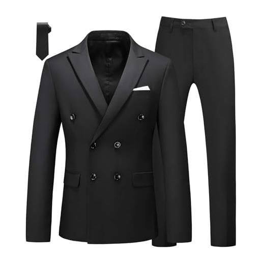 MOGU mens 2 pezzi vestito slim fit doppio petto blazer e pantaloni tinta unita prom smoking, nero, 56