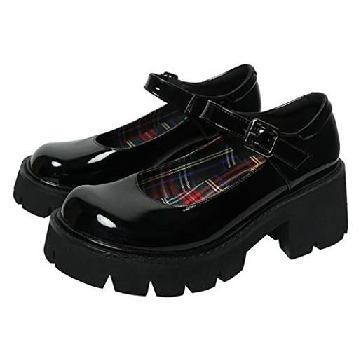 Shouda piattaforma robusta da donna scarpe mary jane retro cinturini con fibbia rotonda, nero, 40 eu (cn: 41)