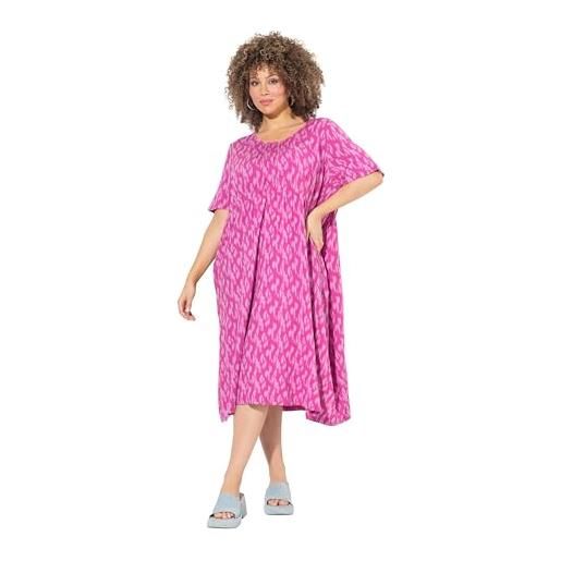 Ulla Popken abito midi in jersey con pallini, nervature, scollo a girocollo e mezze maniche rosa freddo 50+ 837920807-50+