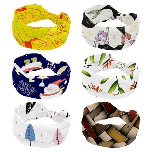 6 Pezzi Donne Turbante Fasce Elastiche, Senza Scivolare Nodo Croce Ampio Fasce per capelli Stretchy per Ragazze e Donne Yoga Sport Corsa Allenamento Fitness Fasce per capelli 6 Colori