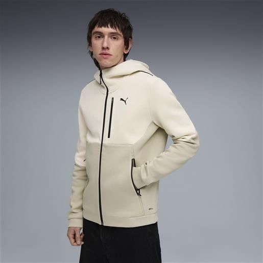 PUMA felpa con zip integrale e cappuccio PUMAtech da uomo, abbigliamento, bianco, s