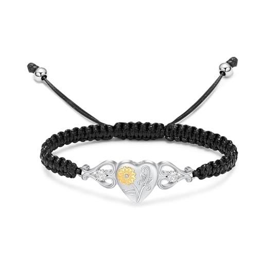 PARYFO Bracciale di girasole in argento sterling 925 con zirconi e girasoli gioielli bracciale regolabile gioielli girasole regali per donne ragazze mamma moglie, 25mm, Argento sterling, Nessuna
