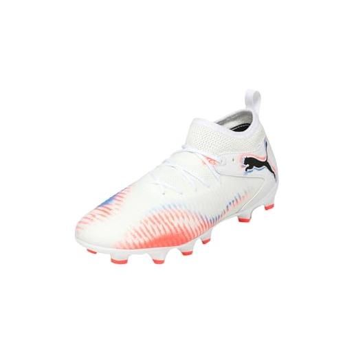Puma future 8 match fg/ag jr - scarpe da calcio unisex per bambini, puma bianco puma nero rosso brillante, 38.5 eu