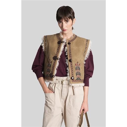 Marant Etoile giacca in pelle clemencia in poliuretano taupe