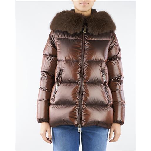 NO SECRETS piumino cioccolato con ecopelliccia