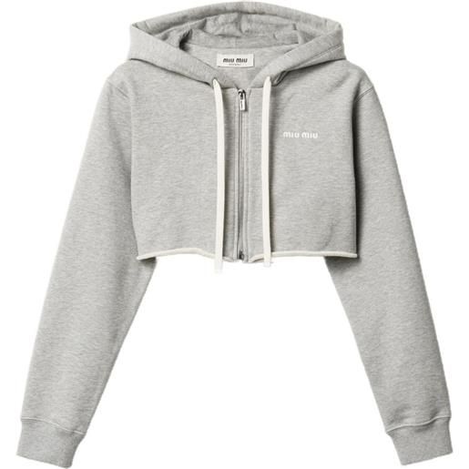 Miu Miu felpa crop con cappuccio - grigio