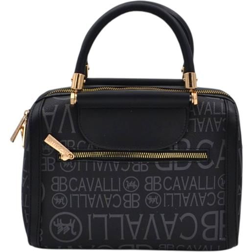 CAVALLI borsa donna a mano bauletto nero logo cavalli materiale sintetico rigido manici strutturati dettagli oro