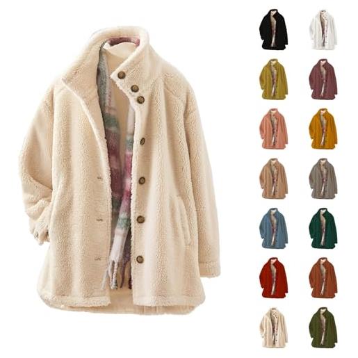 Generisch giacca da donna in pile, invernale, da donna, per l'autunno, per le mezze stagioni, per il tempo libero, in pile teddy, morbida, calda, comoda, tinta unita, con tasca, beige. , l
