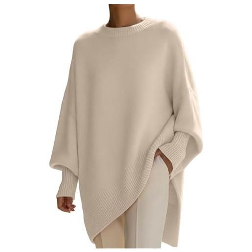 Generic maglioni poncho oversize da donna uk maglione invernale leggero morbido confortevole maniche lunghe pullover in pile tinta unita maglione casual collo top abbigliamento moda autunno abiti, beige, m