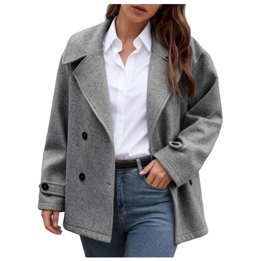 Generisch cappotto invernale da donna in lana, taglio largo, corto, doppiopetto, elegante, blazer corto, misto lana, grigio. , l