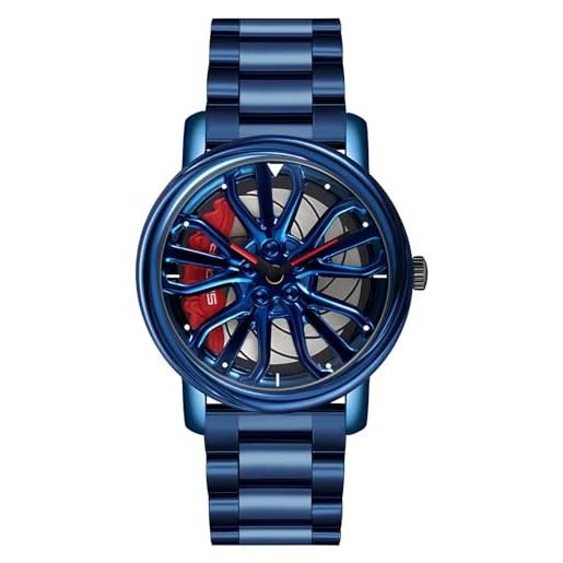 Orologio Uomo OLEVS Al Quarzo Scheletro - Design Ruota Auto Da Corsa - Acciaio Inox, Impermeabile, Luminoso - Regalo