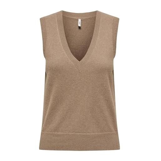 ONLY neck vest onlama life sl-gilet con scollo a v cc knt, cocco tostato, xs donna