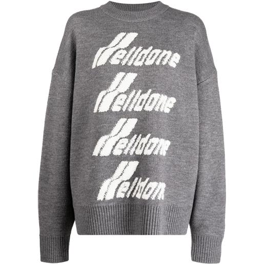 We11done maglione gray pile con logo a intarsi - grigio
