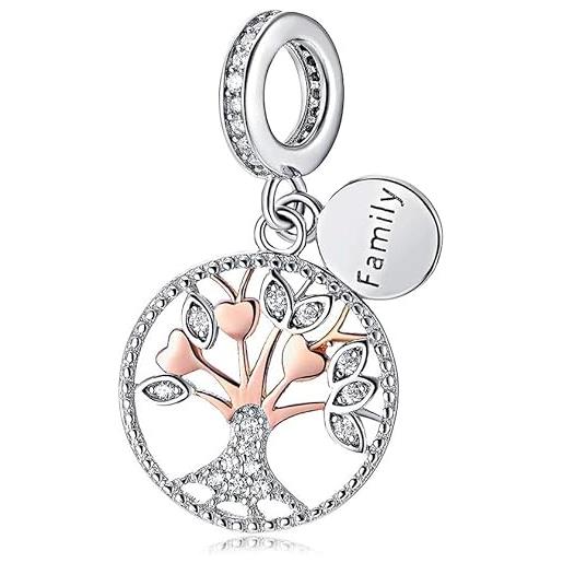 Nbsameng ciondolo a forma di albero della vita, in argento sterling 925 placcato oro rosa, da donna, gioiello fai da te e argento, cod. Yw23057-1