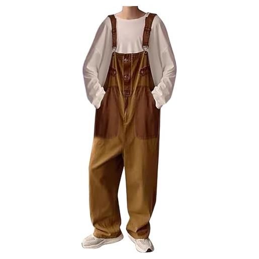 LDZYXY salopette da lavoro uomo resistenti tasche multiple spalline regolabili pantaloni cargo comodi stile urbano (brown, xxl)